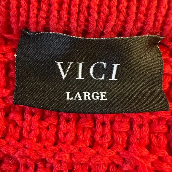 VICI Red Short Sleeve Estelle Crochet Cardigan, Size L - Picture 7 of 10
